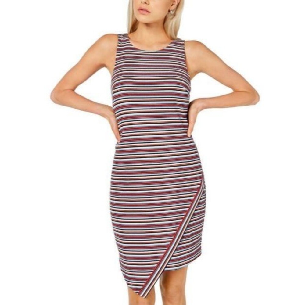 BCX Dress Womens Junior Large Multicolor‎ Striped Asymmetrical Mini Sheath NWT